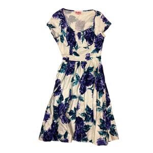Pinup Couture Floral Dress Women’s XL – White & Blue Vintage Style Skirt Dress